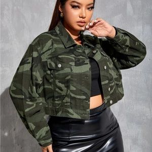 Faded Camo Cropped Button-Up Jacket